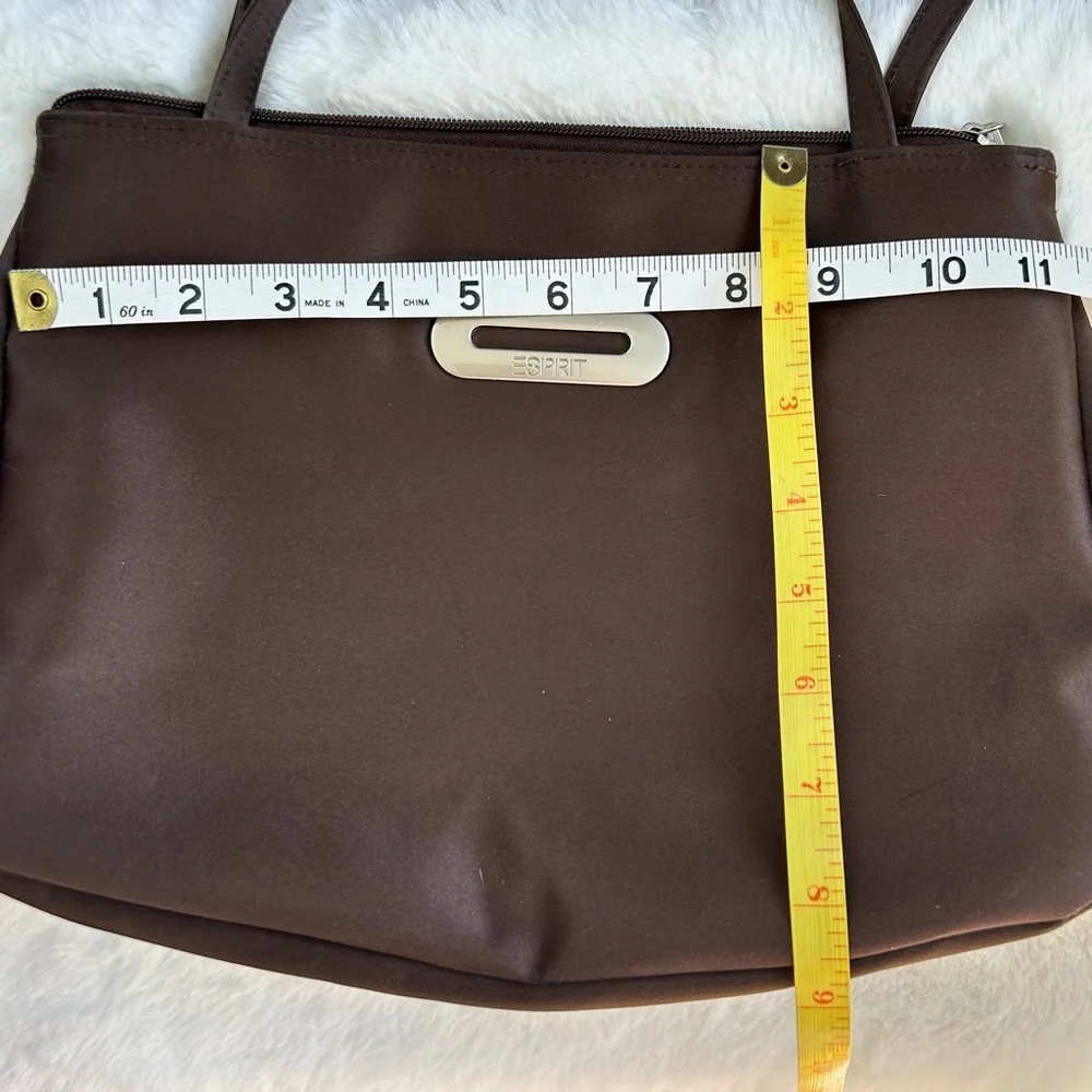 ESPRIT VINTAGE 90’s Women’s Minimalist Shoulder Bag Satin-Like Rich Brown Silver